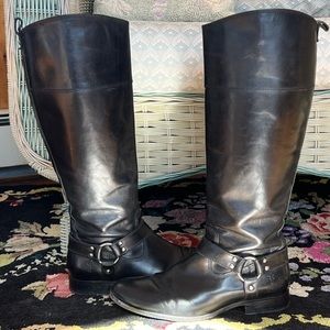Frye knee high harness zip extended calf boots